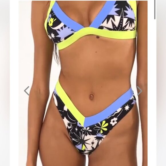 NWT OneOne Swimwear SET Bikini Blue Neon Yellow White Black Jesse Kameron New - Picture 5 of 13